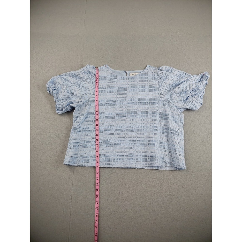 Forever New Women Tops 16 Light Blue Crew Neck Puffed Sleeve Back Button Casual - Picture 9 of 16